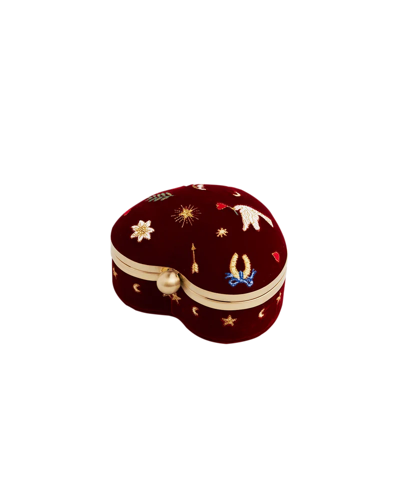 Red Velvet Embroidered Heart Jewellery Box