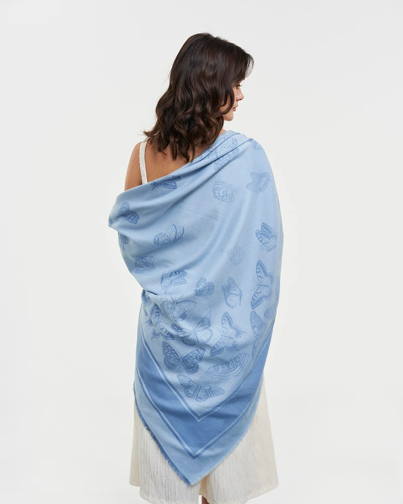 Butterfly Jacquard Square Scarf in Blue