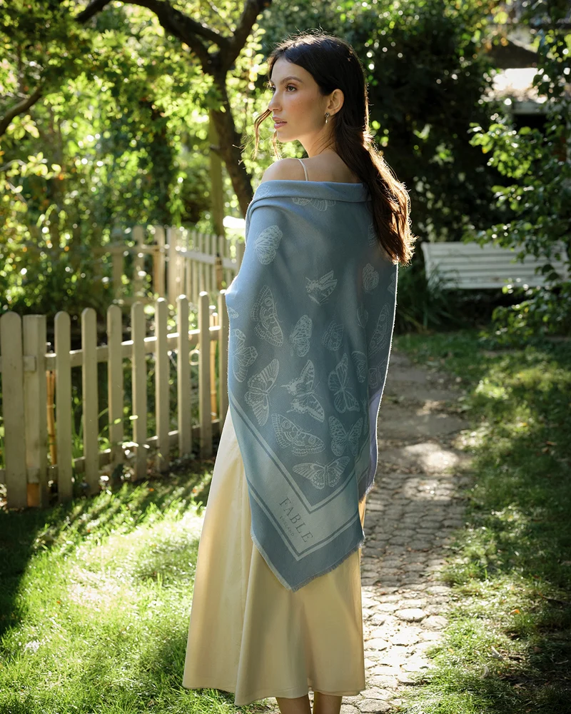 Butterfly Jacquard Square Scarf in Blue
