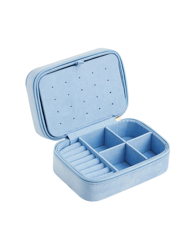 Blue Forget Me Not Velvet Embroidered Jewellery Box Large