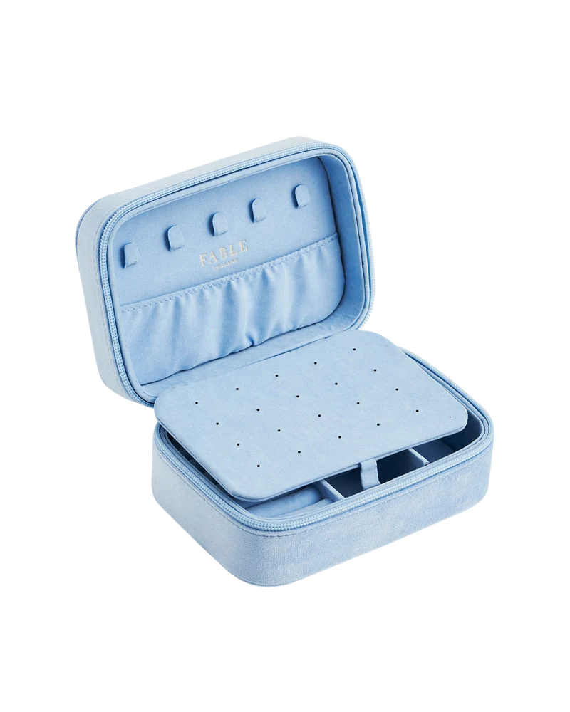 Blue Forget Me Not Velvet Embroidered Jewellery Box Large