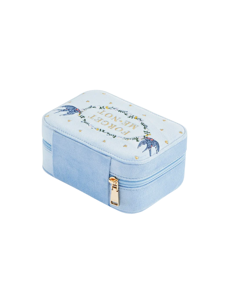 Blue Forget Me Not Velvet Embroidered Jewellery Box Large