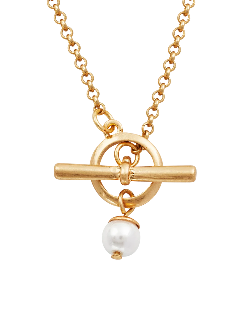 Gold Pansy & Pearl Toggle Necklace