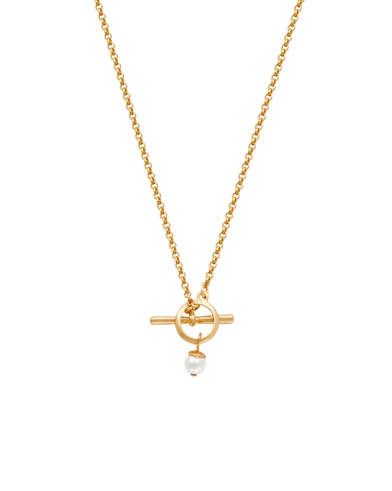 Gold Pansy & Pearl Toggle Necklace