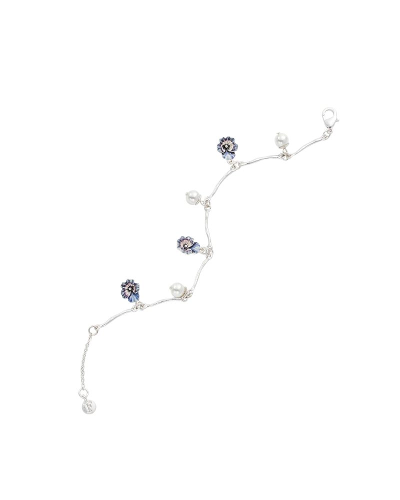 Silver Pansy & Pearl Charm Bracelet