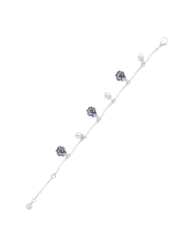 Silver Pansy & Pearl Charm Bracelet