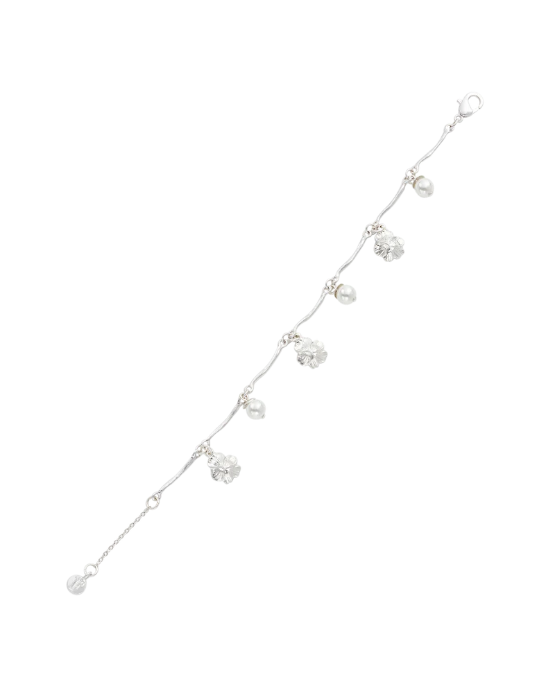 Silver Pansy & Pearl Charm Bracelet