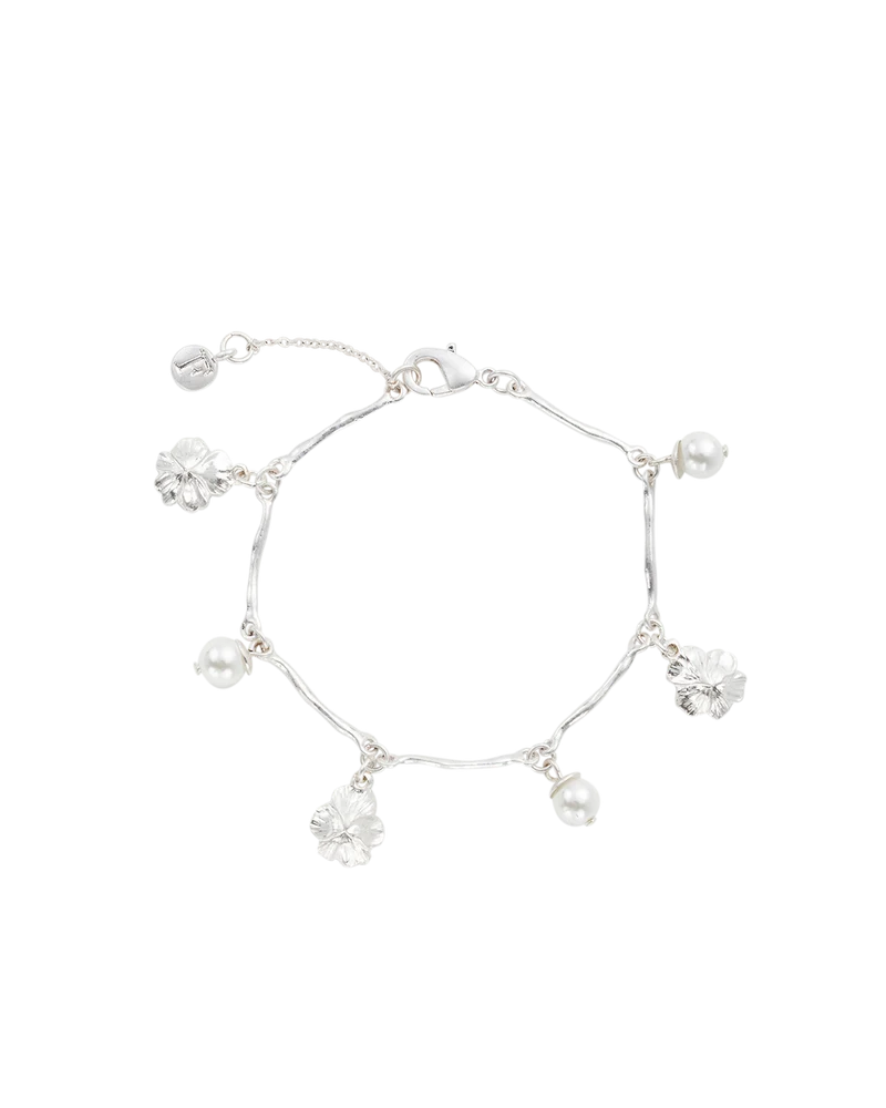 Silver Pansy & Pearl Charm Bracelet