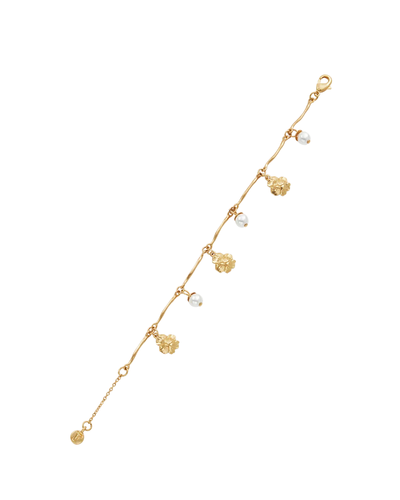 Gold Pansy & Pearl Charm Bracelet