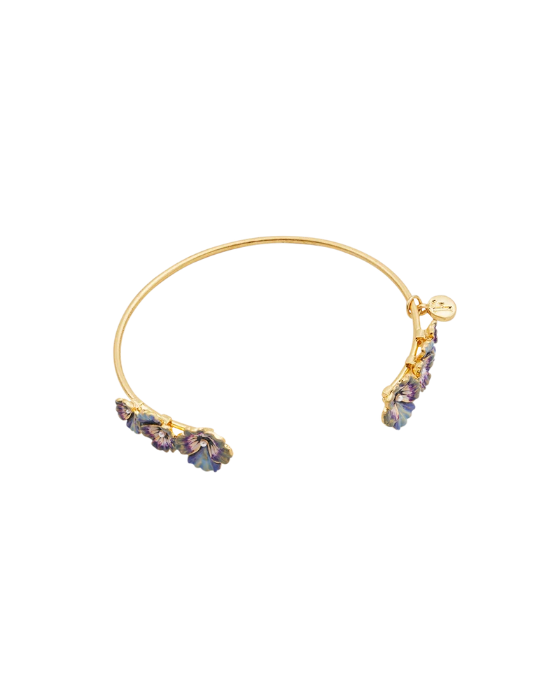Gold Wildflower Hoop Earrings & Pansy Pearl Bangle Set