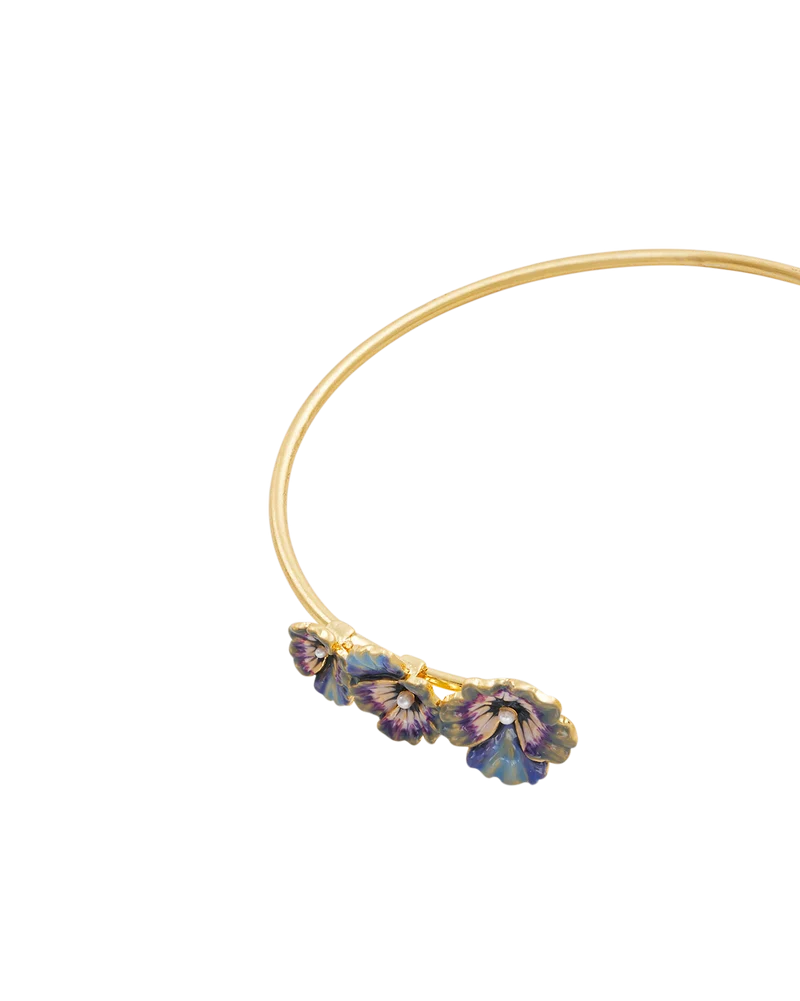 Gold Wildflower Hoop Earrings & Pansy Pearl Bangle Set