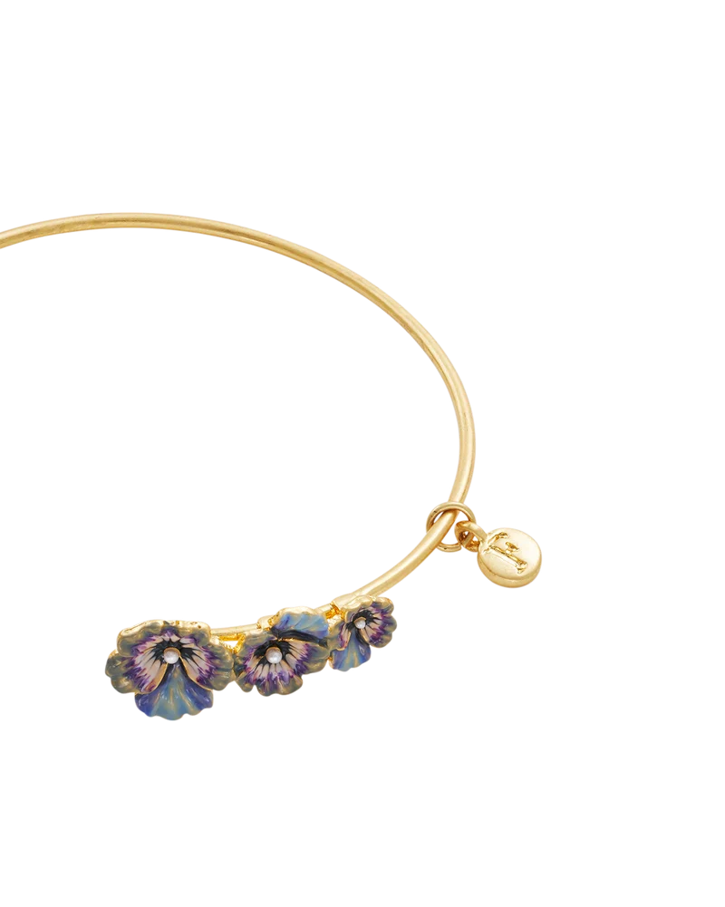 Gold Wildflower Hoop Earrings & Pansy Pearl Bangle Set