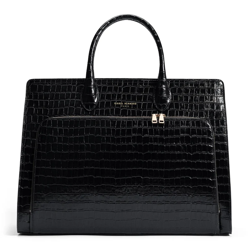 Isabel Bernard Honoré Nadine Schwarze Kroko Leder Handtasche aus Kalbsleder IB25033