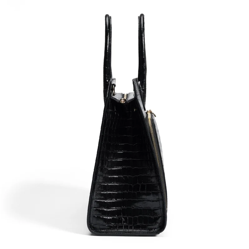 Isabel Bernard Honoré Nadine Schwarze Kroko Leder Handtasche aus Kalbsleder IB25033