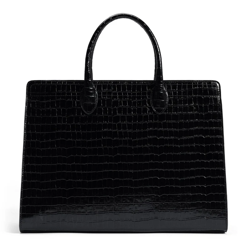 Isabel Bernard Honoré Nadine Schwarze Kroko Leder Handtasche aus Kalbsleder IB25033