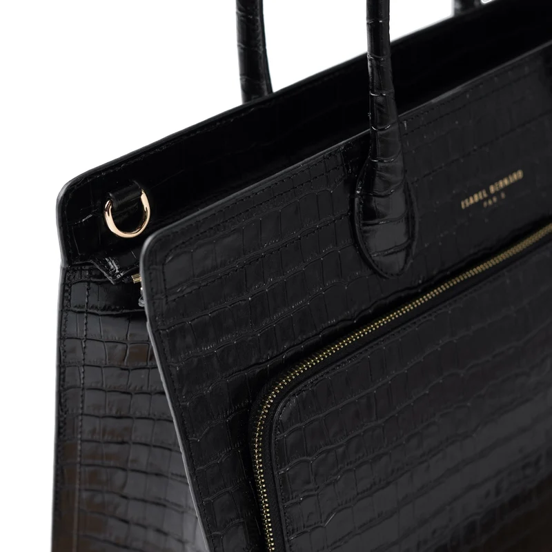 Isabel Bernard Honoré Nadine Schwarze Kroko Leder Handtasche aus Kalbsleder IB25033
