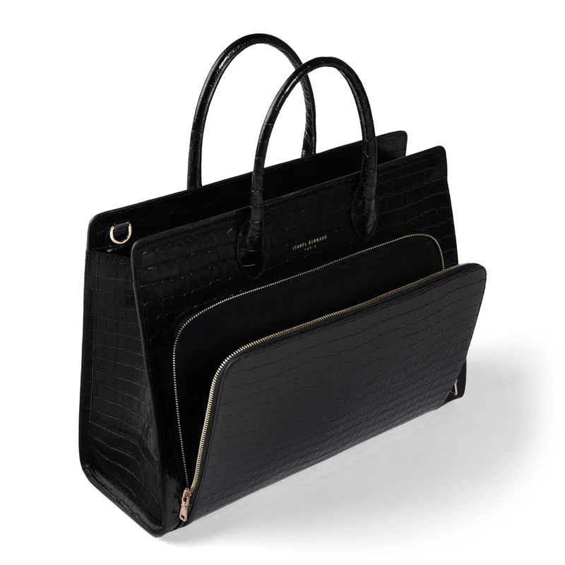 Isabel Bernard Honoré Nadine Schwarze Kroko Leder Handtasche aus Kalbsleder IB25033