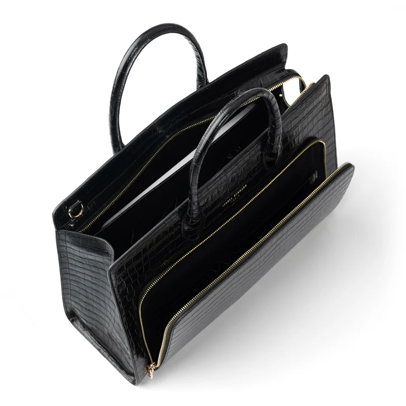 Isabel Bernard Honoré Nadine Schwarze Kroko Leder Handtasche aus Kalbsleder IB25033