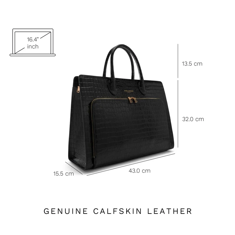 Isabel Bernard Honoré Nadine Schwarze Kroko Leder Handtasche aus Kalbsleder IB25033