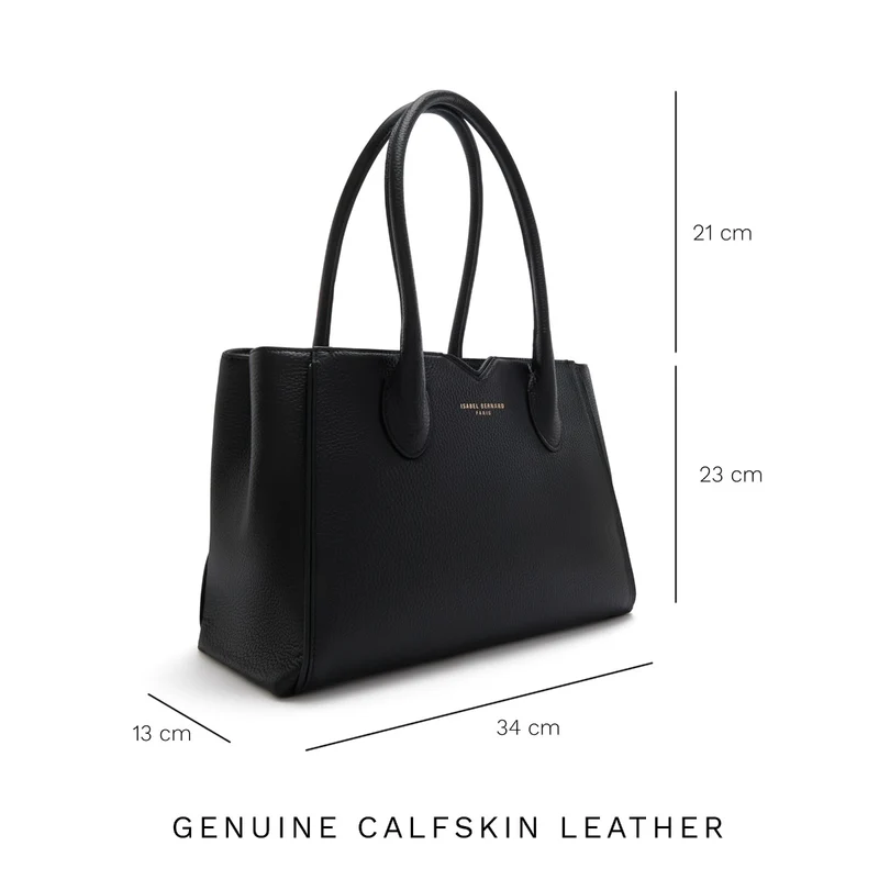 Isabel Bernard Honoré Cloe Midi Schwarze Handtasche aus Kalbsleder IB25082-001