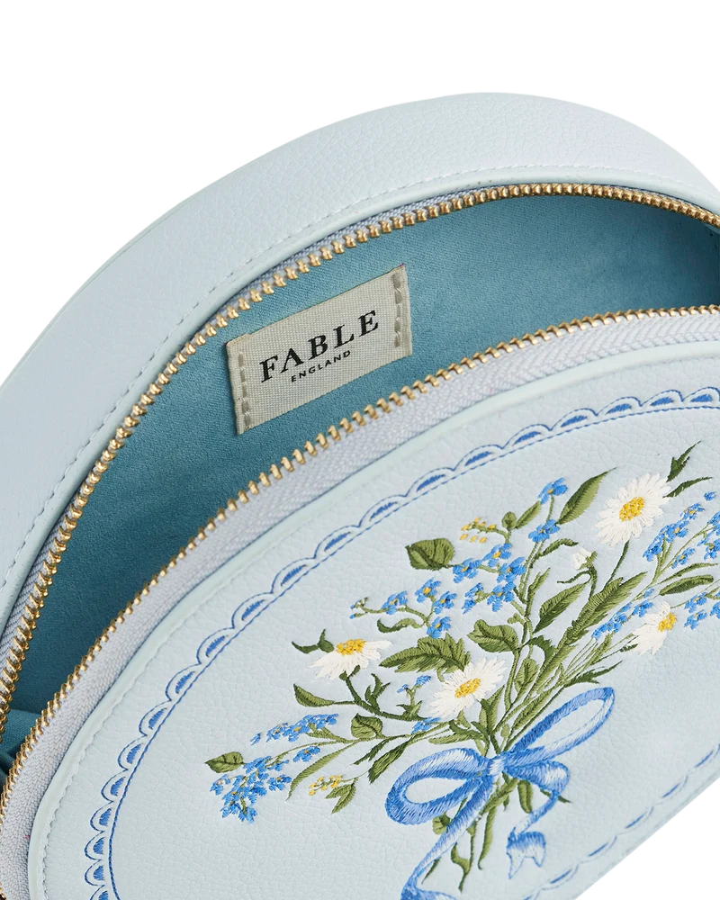 Isabel Floral Bow Blue Embroidered Circle Bag