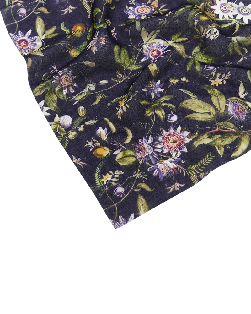 Passion Flower Lightweight Scarf in Navy