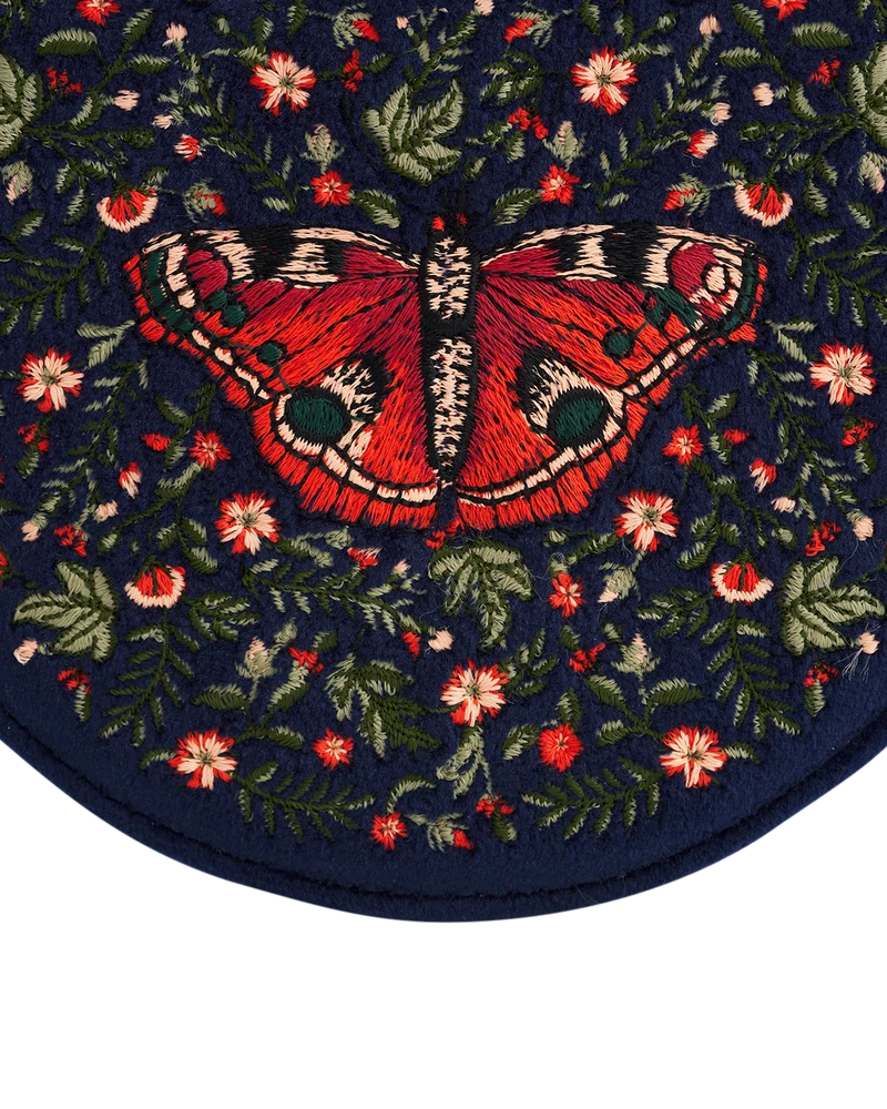 Navy Butterfly Velvet Embroidered Circle Jewellery Box