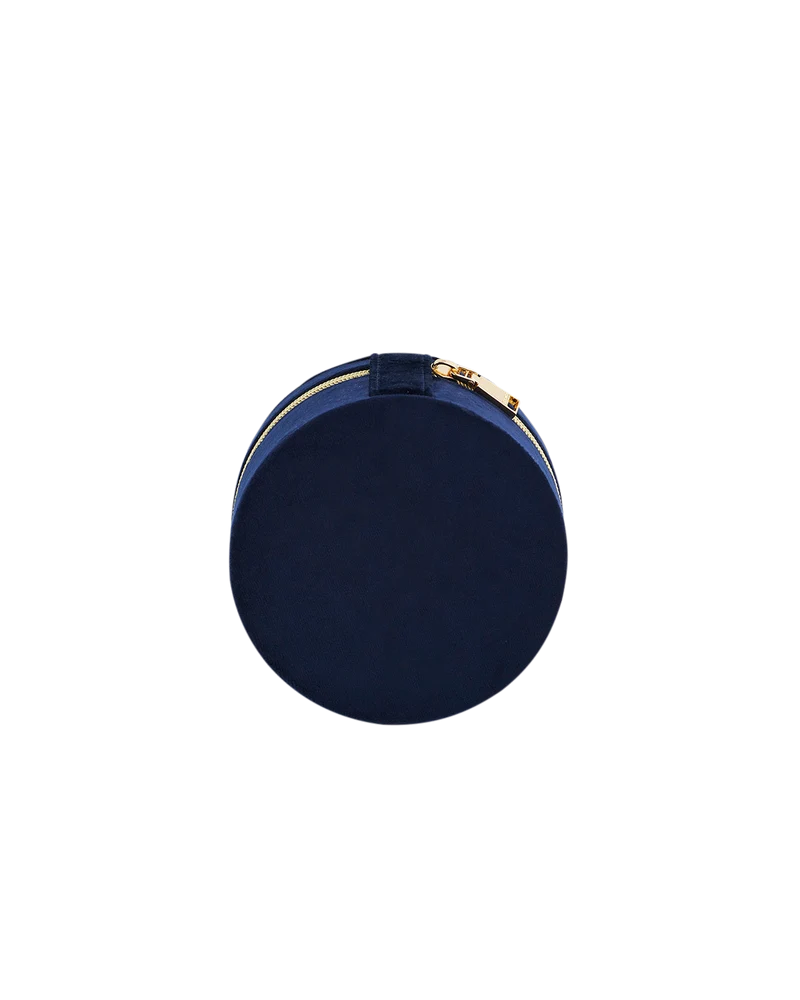 Navy Butterfly Velvet Embroidered Circle Jewellery Box