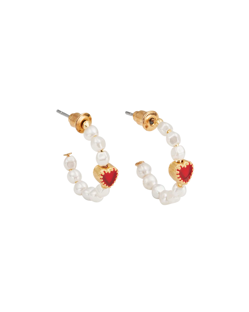 Gold Love Heart Pearl Hoop Earrings