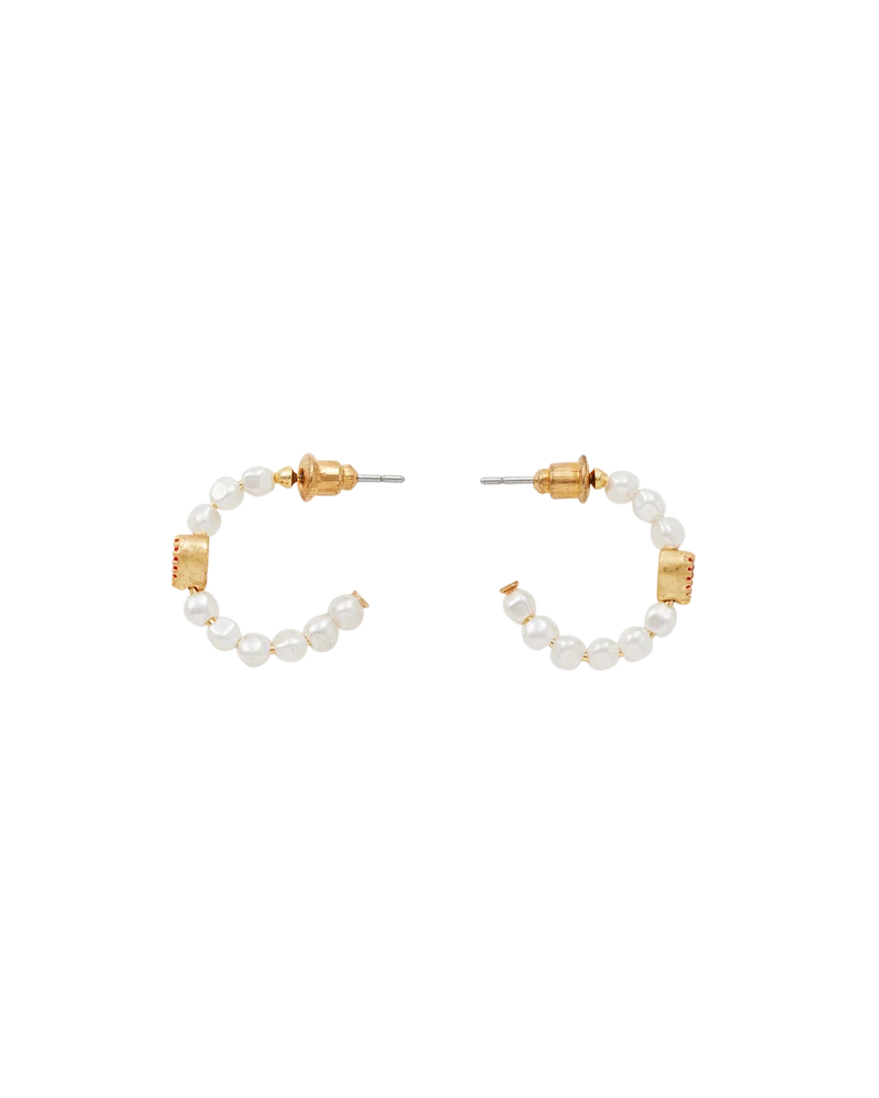Gold Love Heart Pearl Hoop Earrings