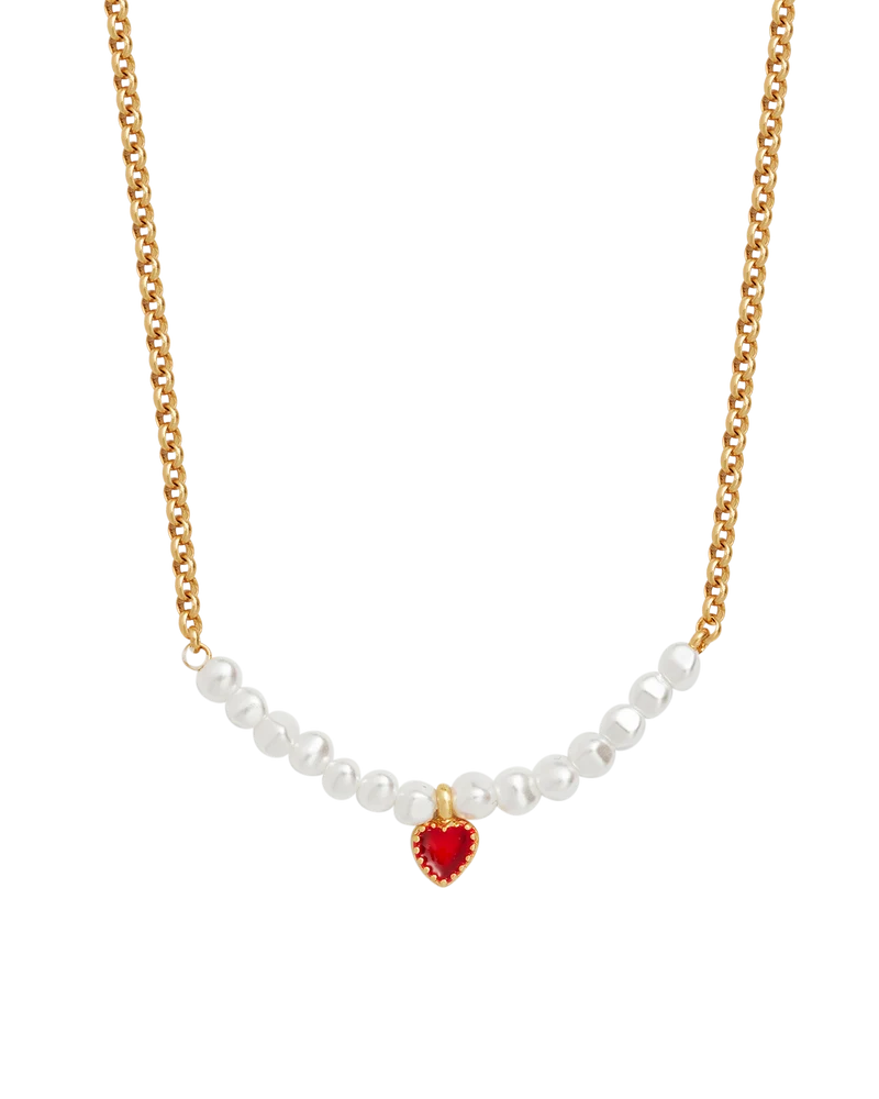 Gold Love Heart Pearl Necklace