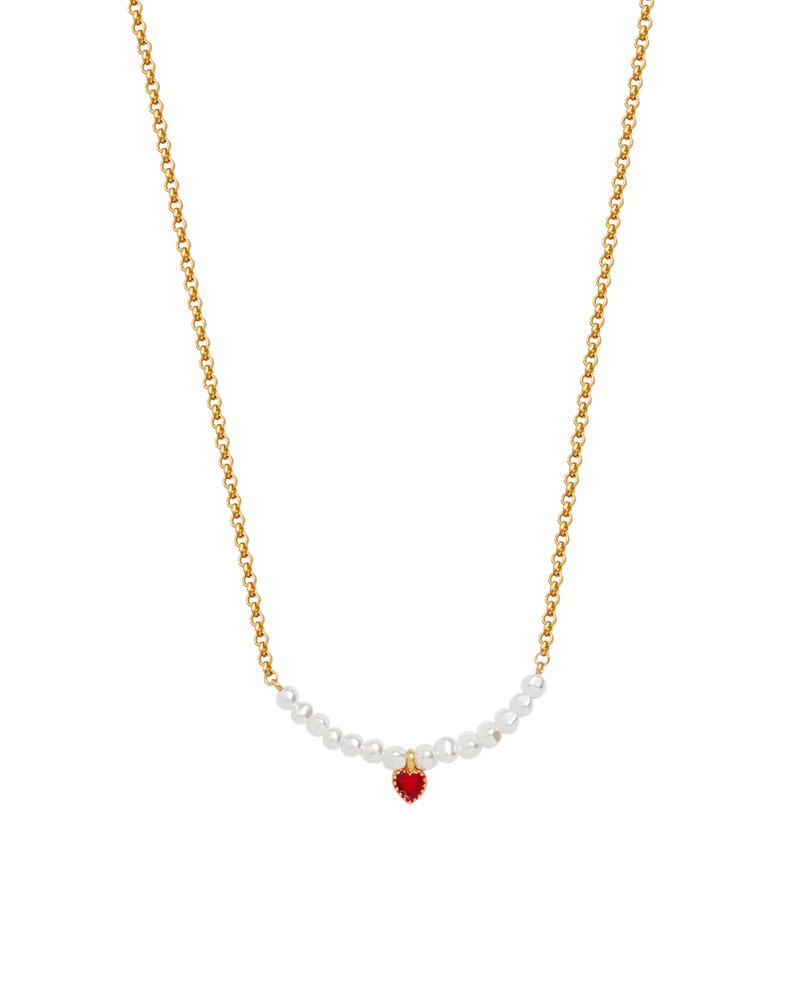 Gold Love Heart Pearl Necklace