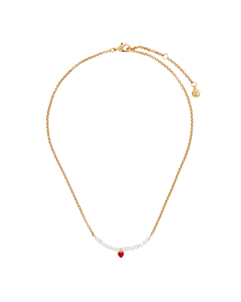 Gold Love Heart Pearl Necklace