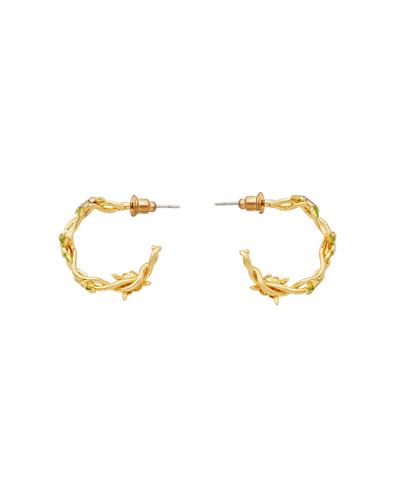 Gold Wildflower Hoop Earrings & Pansy Pearl Bangle Set