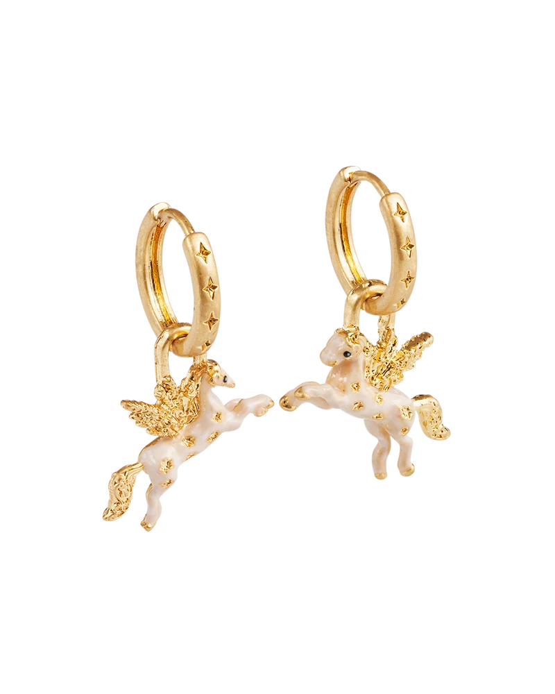 Gold Pegasus Necklace & Huggie Earrings Set