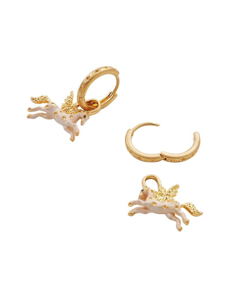 Gold Pegasus Necklace & Huggie Earrings Set