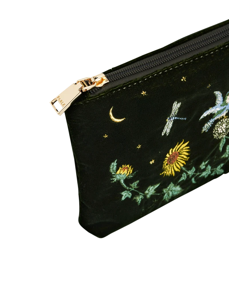 Green Sunflower Velvet Embroidered Pouch