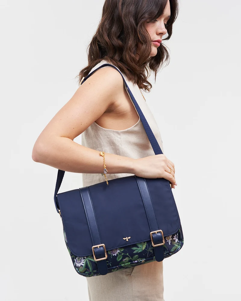 Navy Passion Flower Satchel