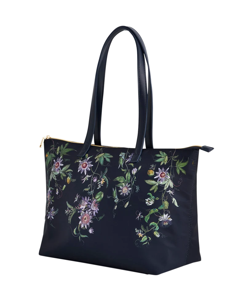 Navy Passion Flower Grab Tote