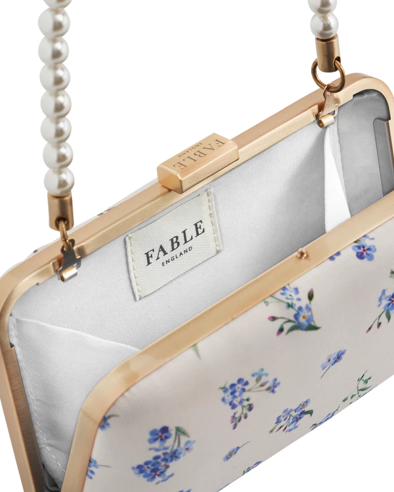 Cream Forget Me Not Pearl Handle Clutch