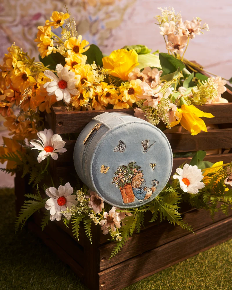 Fable England x Peter Rabbit Blue Velvet Embroidered Circle Jewellery Box