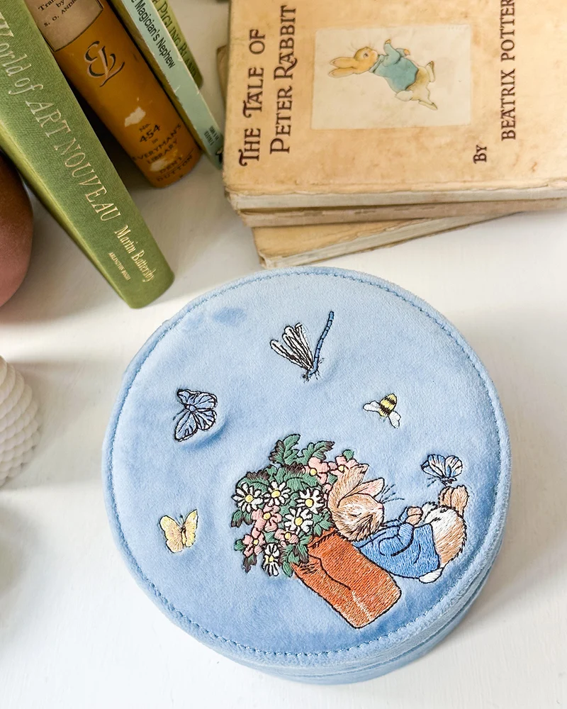 Fable England x Peter Rabbit Blue Velvet Embroidered Circle Jewellery Box