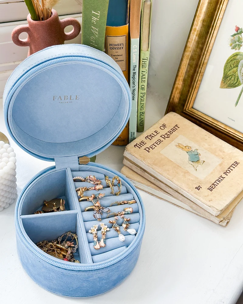 Fable England x Peter Rabbit Blue Velvet Embroidered Circle Jewellery Box