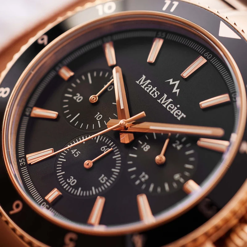 Mats Meier Ponte dei Salti Chronograaf HerrenUhr Rosé Goldfarbene und Schwarz MM00510