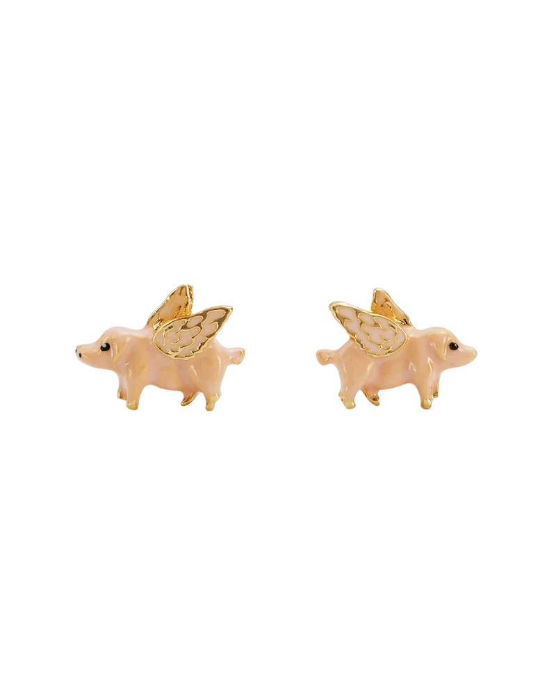 Gold Flying Pig Stud Earrings