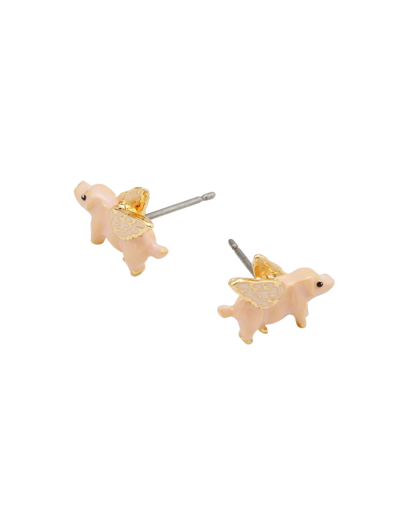 Gold Flying Pig Stud Earrings