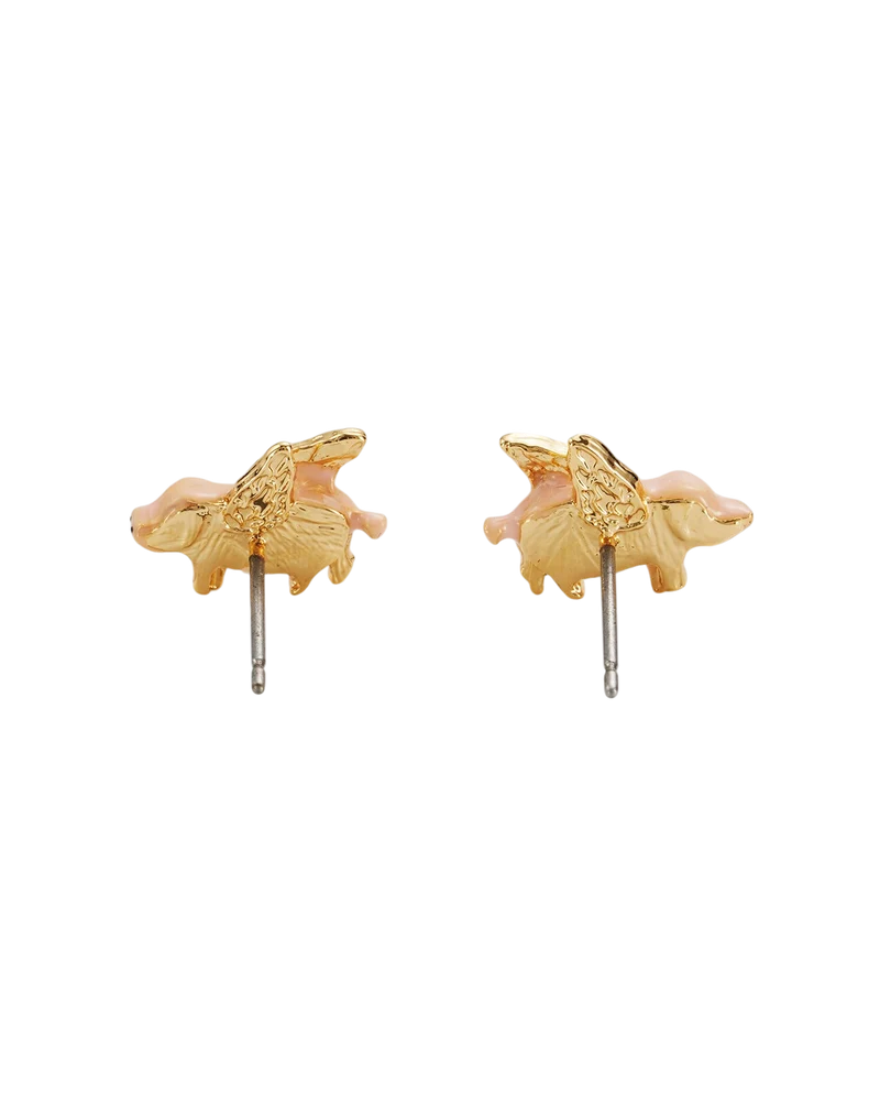 Gold Flying Pig Stud Earrings