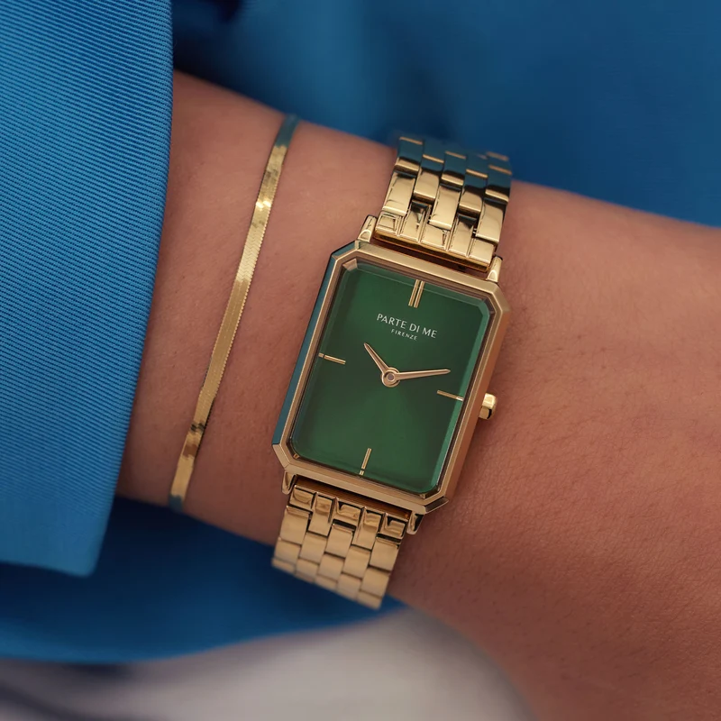 Parte Di Me Orologio Rechthoekig DamenUhr Goldfarbene und Groen PDM09002