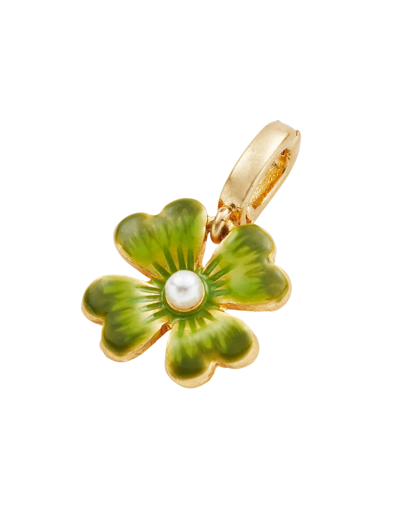 Gold Lucky Clover & Pearl Charm Bracelet