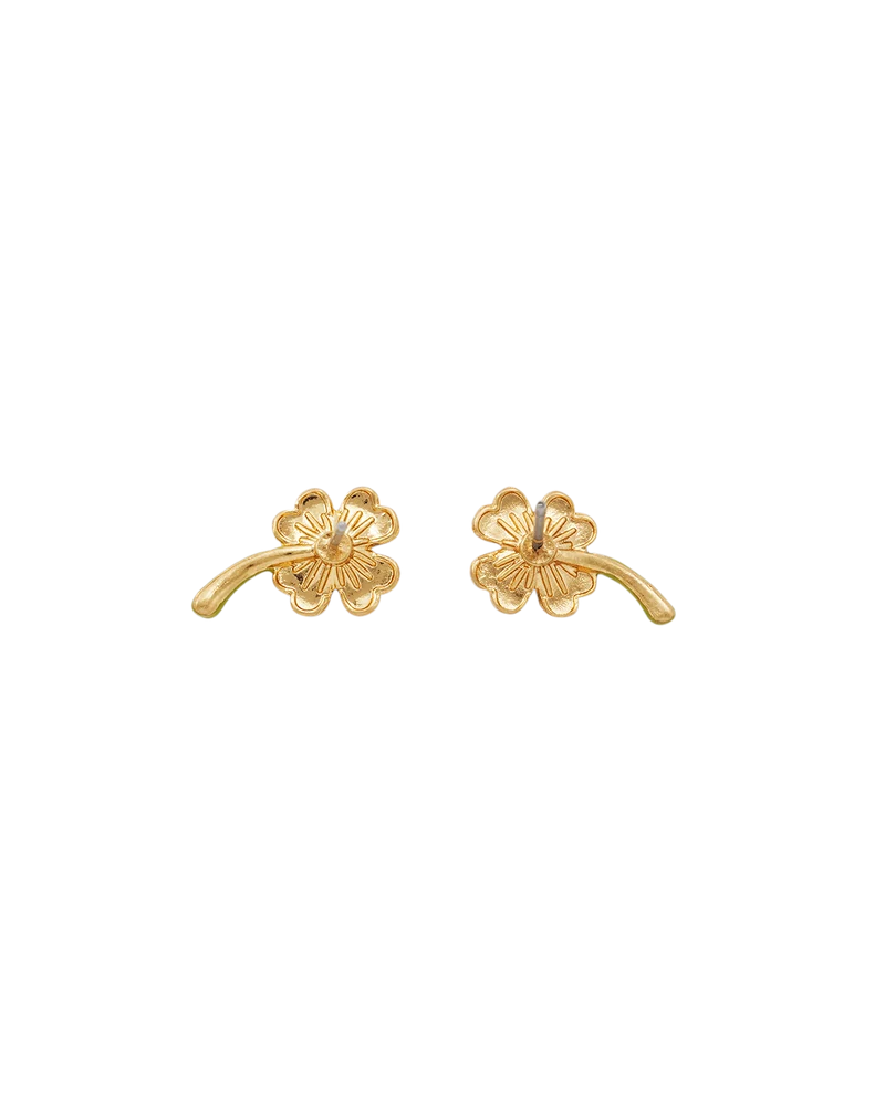 Gold Lucky Clover & Pearl Stud Earrings